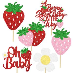Strawberry Oh Baby Centerpiece Sticks Glitter Berry Sweet Baby Shower Decorations Strawberry Theme Birthday Party Table Toppers Berry First Centerpieces for A Baby is On The Way Baby Shower Supplies