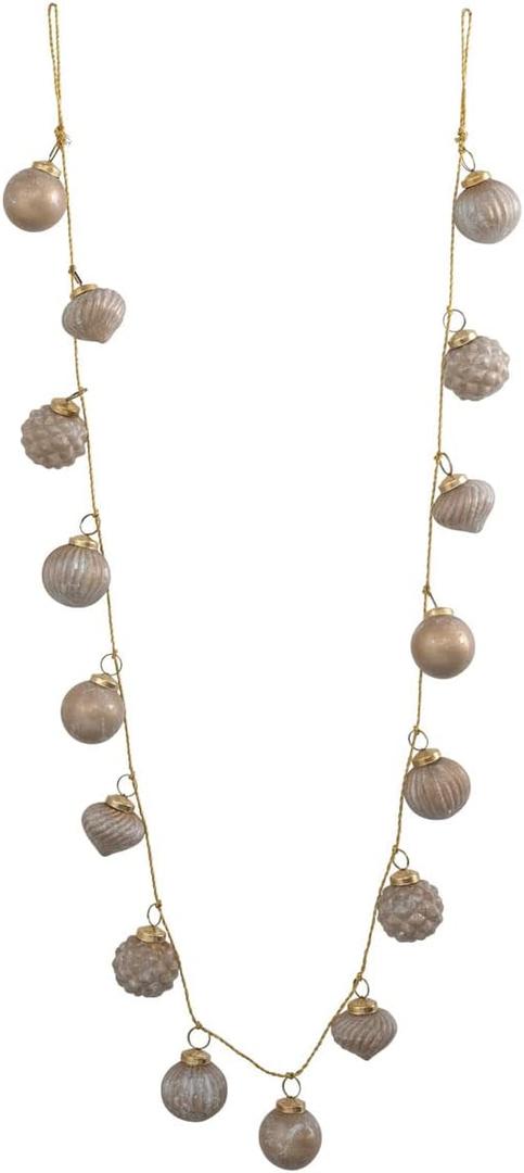 Creative Co-Op Embossed Mercury Glass Ball Ornament Garland, Marbled Taupe (72 Inch)