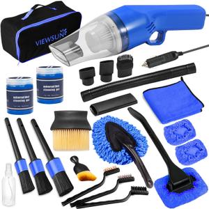 Viewsun 18PCS Car Cleaning Kit, Car Interior Detailing Kit with Blue High Power Handheld Vacuum, Detailing Brush Set, Windshield Cleaner, Cleaning Gel, Complete Auto Accessories for Men, Women