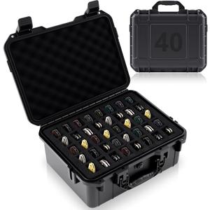 Bucherry 40 Folding Knife Case Waterproof Pocket Knife Holder Hard Sided Knives Storage Box Lockable Protective Travel Storage Organizer for Folding Knives Collection (14.4 x 11.6 x 6.3 Inch, black)