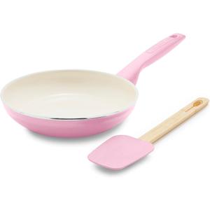 GreenPan Rio Healthy Ceramic Nonstick 8" Frying Pan Skillet and Silicone Spatula Set, Soft Grip Handle, Breaktfast Meal Set, PFAS-Free, Dishwasher Safe, Oven Safe, Pink (8" Frypan and Spatula Set)