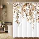 Gibelle Brown Eucalyptus Shower Curtain, Watercolor Plant Leaves with Floral Bathroom Shower Curtain Set, 72x72
