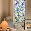 Stained Glass Window Privacy Film, 3D Decorative Window Cling, UV & Heat Blocking Floral Windows Cover, Static Cling No Adhesive Reusable Design for Home, Blue, 23.6" x 78.7"