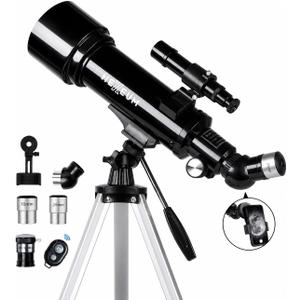 Koolpte Telescope 70mm Aperture 500mm - for Kids & Adults Astronomical Refracting Telescopes AZ Mount Fully Multi-Coated Optics, with Diagonal Mirror Phone Adapter, Carrying Bag, Wireless Remote Black
