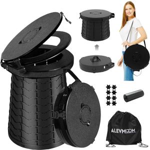 ALEVMOOM XXL Portable Toilet - 19.7" H Taller Wider Collapsible Foldable Camping Toilet with Lid, Strap, Bag - Adjustable for Camping, Hiking, Travel and Car