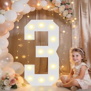 Pooqla 2.4FT Light Up Numbers, Marquee Numbers 2.4 Feet Tall Party Decor for Her Him, Mosaic Big Sign for 3rd 13th 30th Birthday Anniversary Decoration Backdrop, Large Pre-Cut Frame Number 3