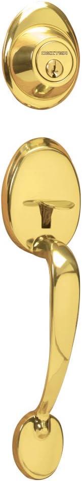 SCHLAGE Dexter by Schlage JH58BAR605 Barcelona Exterior Handleset with Deadbolt, Bright Brass