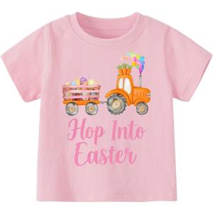 ZEVONIKA Girls Easter Shirts Kids Cotton Graphic Tees Casual T-Shirts 3-7 Years, Size 5T Pink
