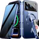 [Full Camera Protection& Mechanical Lock]Magnetic Privacy Case for iPhone 17 Pro Max[Compatible with MagSafe] [CD Metal Ring]Full Body Shockproof Metal Bumper, 9H Anti Peeping Glass Cover-Blue