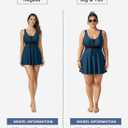 Aleumdr Women Printed Two Piece Tankini Swimsuits Tummy Control Swim Dress High Waisted Boyshort with Pockets (Blue, L)