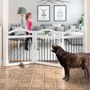 Foldable Freestanding Indoor Dog Gate for Doorways Wooden White Pet Gate for The House Dog Fence with Support Feet Included for Stairs, Hallways, 24" Height,3 Panels