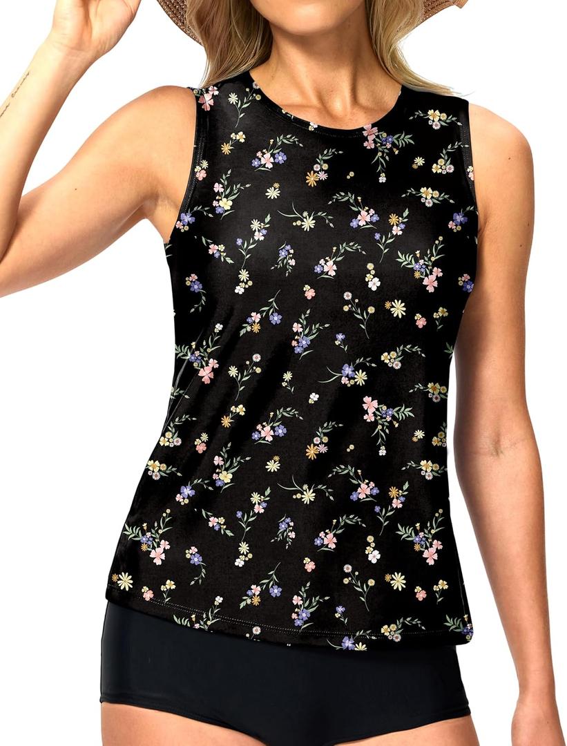 Viodia High Neck Tankini Tops for Women Modest Swim Shirts with Bra Swimsuits Tank Only Bathing Suit Top No Bottom, XL