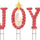 BAYN Joy Chrismas Nativity Yard Sign Outdoor Decorations, 3 PCS 45 Inch High Large Yard Garden 100 Lights Signs Decorated with Gold Star for Winter Holiday Home Pathway Lawn Walkway Display Decor
