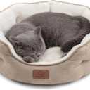 Bedsure Dog Beds for Small Dogs - Round Cat Beds for Indoor Cats, Washable Pet Bed for Puppy and Kitten with Slip-Resistant Bottom, 20 Inches, Camel