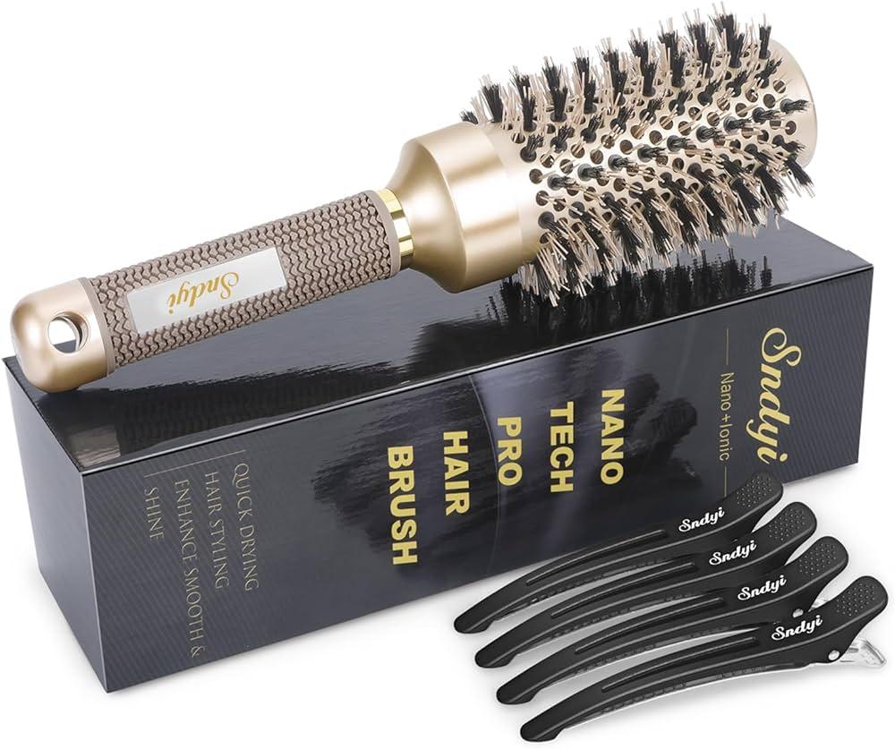 Round Brush for Blow Drying, Nano Thermal Ceramic & Ionic Tech Hair Brush with Boar Bristles, Professional Round Barrel Brush for Styling, Curling & Straightening by Sndyi (2.9 Inch, Barrel 1.7 Inch)