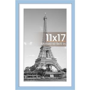 upsimples 11x17 Picture Frame, Display Pictures 9x15 with Mat or 11 x 17 Without, Wall Hanging Poster Frames, Blue, 1 Pack