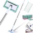 Snap Grip Mini Mop, 42 in Convenient Cloth Changing Mini Mop, with 10 Reusable Cloths, Stainless Steel Hands Free Flat, One-Click Replacement Zero Touch Design, for Multi Cleaning