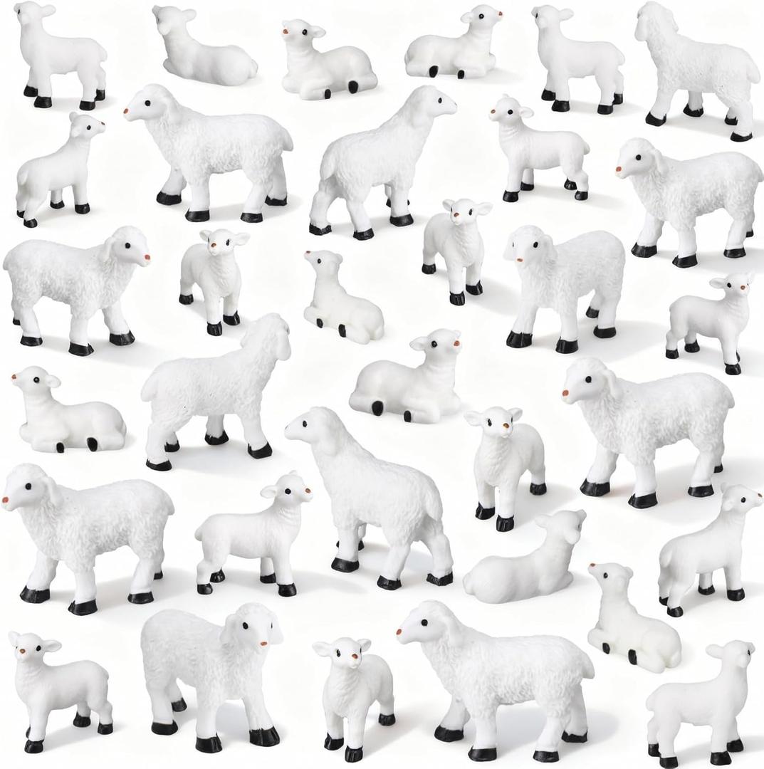 Soulchen 50 Pcs Easter Mini Sheep Resin Figurine Bulk Miniature Lamb Figure Animals Statue Landscape Little Shepherd Decor for Christian Gifts Mini DIY Garden Party Gift Home Outdoor Indoor Decor