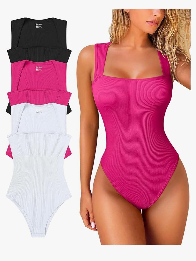 OQQ Women's 3 Piece Bodysuits Sexy Ribbed Strappy Square Neck Sleeveless Tummy Control Tank Tops Bodysuits L OQQ Women's 3 Piece Bodysuits Sexy Ribbed Strappy Square Neck Sleeveless Tummy Control Tank Tops Bodysuits L