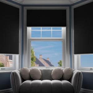 G-WACK Blackout Curtains, No Drill Blinds for Indoor Windows with Magnetic Snaps,100% Blackout Roller Shades, Heat-Insulated Black out Blinds & Window Shades Cover for Various Scenes (27" x 36",Black)