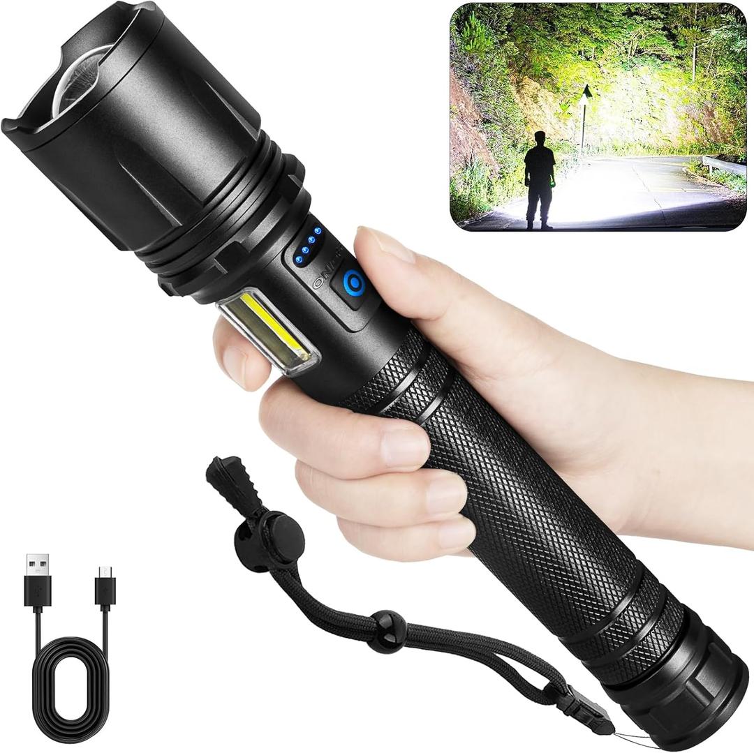 Cinlinso Rechargeable LED Flashlights High Lumens, 3000 Lumens Super Bright Flash Light with 10000   & 7 Modes, Powerful Handheld Waterproof Flashlights for Home Emergencies