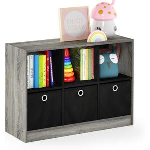Furinno Basic 3x2 Cube Storage Bookcase Organizer with Bins, French Oak Grey/Black