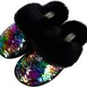Jessica Simpson Girls Comfy Slippers - Cute Faux Fur Slip-on Shoes Memory Foam House Slipper (L)
