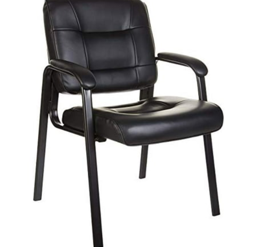 Amazon Basics Classic Faux Leather Office Desk Guest Chair with Metal Frame, Black, 27.4D x 23.6W x 35.8H in