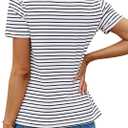LilyCoco Womens Short Sleeve Shirt Striped Crewneck Tops Black X-Large (White, XL)