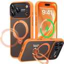 for iPhone 17 Pro Max Case: 360 Spin Magnetic Stand, Camera Protection (Compatible with MagSafe) 18FT Military Protection Shockproof Matte Translucent Phone Cover for iPhone 17 Pro Max 6.9", Orange