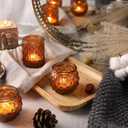 DARJEN Amber Votive Candle Holders Set of 24- Round Candle Holders Bulk, Glass Candle Holder for Vintage Decoration, Tea Lights Candle Holders for Wedding Home Party & Gift