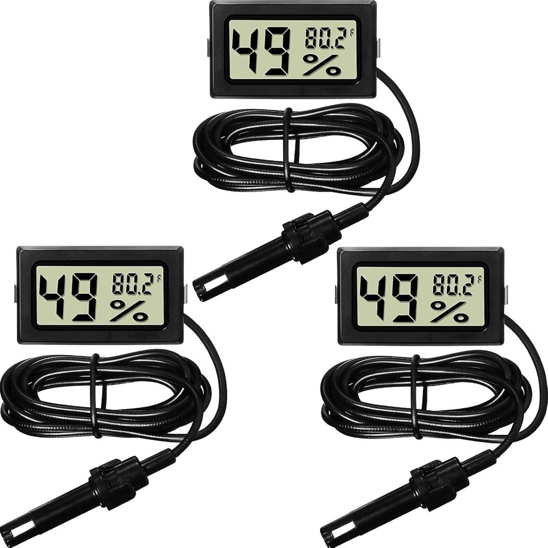 Weewooday Mini Digital Temperature Humidity Meters Gauge with Probe Gauge LCD Fahrenheit Display Thermometer Hygrometer for Incubator Reptile Plant Greenhouse Chicken Coop Garden(Black, 3 Pieces)