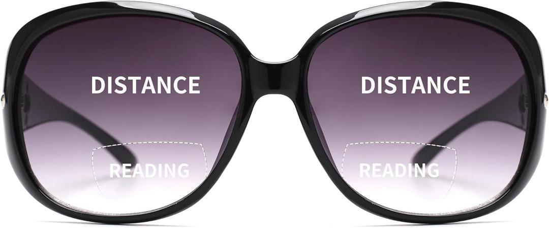 JM Classic Bifocal Reading Sunglasses for Women Vintage Reader Glasses Outdoor UV Protection Black +2.5