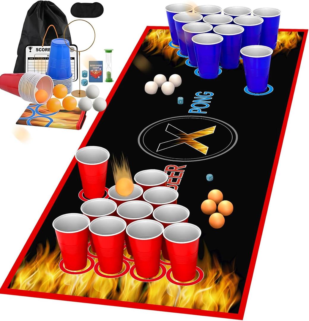 GOLDGE 70.9 x 23.6 inches Beer Pong Table Mat, Drinking Games for Adults Party  Perfect for Drinks, Soda, Punch, BBQs, Picnics & Outdoor Gatherings! (Second Edition)