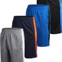 Pro Athlete Boys Basketball Shorts - 4 Pack Athletic Gym Shorts with Elastic Waistband & Zipper Pockets for Workout & Running