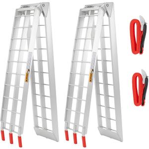 ATV Ramps for Pickup Trucks, 7.5 ft Folding Aluminum Truck Ramps 2 Pack, Crossbar Rungs Traction, Rubber-Tipped Fingers, Load Straps Included, 1,500 lb per Pair (750 Each), 89 x 12 in