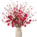 Valentines Day Decorations Valentine's Day Gifts 24 Pack Red Heart Shaped Berry Picks with Pink Berries for Valentine Wedding Candlelight Dinner Anniversary Decorations (Red)