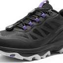 NORTIV 8 Women's Waterproof Hiking Shoes Quick Laces Outdoors Walking Trekking Camping Tennis Sneakers Canyon (9.5, Black/Purple)