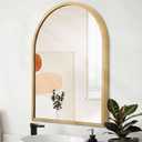 Arch Wall Mirror for Bathroom,Mirrors for Wall, Small 16"x12",Vanity Mirror for Bedroom Dresser, Entryway, Living Room, Aluminum Alloy Metal Frame (Wood Grain)