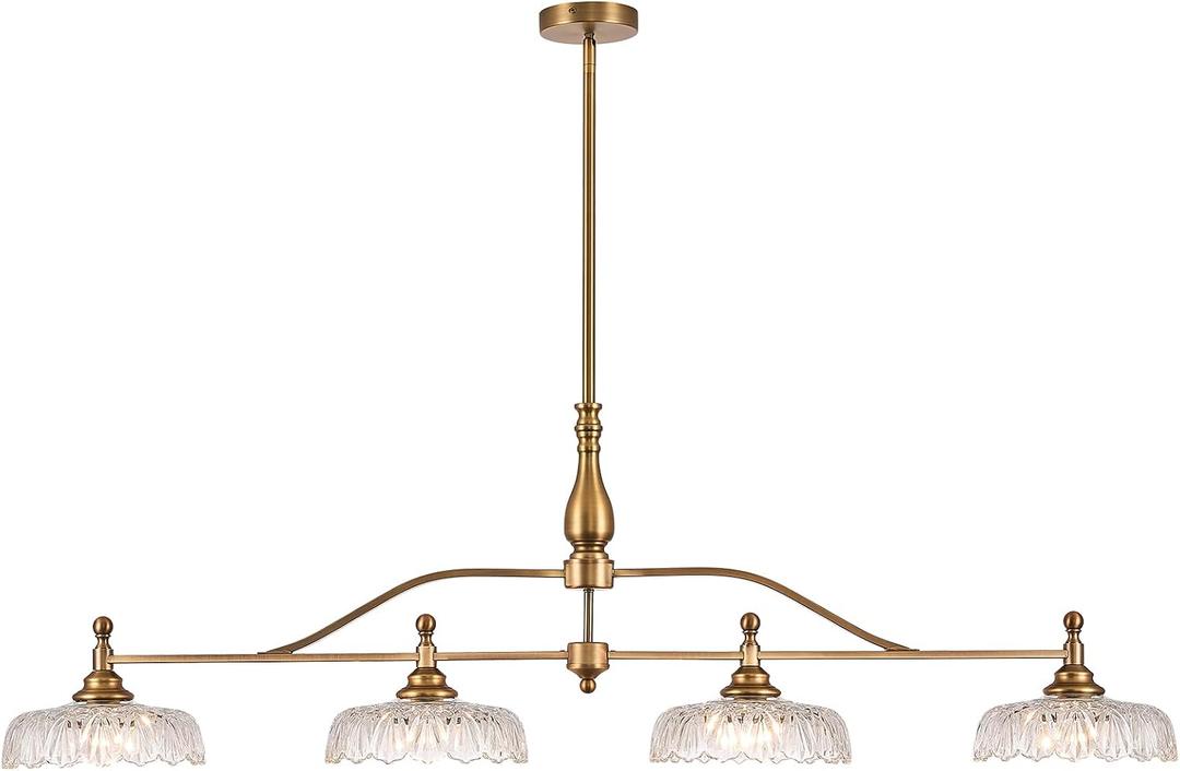 HDDFL Chandeliers Light Pendant Light Fixture Vintage Pendant Lighting Fixtures 4 Lights Chandelier Matte Brass Hanging Light Kitchen Glass Pendant Lights for Island Dining Room Living Room