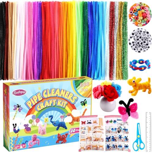 800pcs Pipe Cleaners Crafts Kit, 30 Colors Pipe Cleaners Bulk with 20 Designs Instruction Book, Colorful Chenille Stems for Animal Flower Creative Projects DIY, Arts and Crafts for Kids Ages 4-12