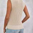 Saodimallsu Womens Zip Up Sweater Vest Sleeveless Ribbed Knit V Neck Collared Striped Tank Tops (Beige)