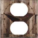 Vintage Cabin Retro Rustic Brown Wood Texas Star 1 Gang Duplex Receptacle Wall Plate Farmhouse Western Kitchen Country Decorative Decorator Light Switch Plug Socket Face Plate Electrical Outlet Cover