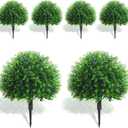 Yunlly Pack of 6 18 Inch Artificial Boxwood Ball Topiary Tree Fake Outdoor Plants Bush, UV Resistance Faux Shrubs with Spike Realistic Greenery Potted for Indoor Garden Yard Porch Patio Decor (Green)
