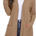 QIXING Women's Sweater Cardigan Open Front Lightweight Cardigan Long Sleeve Cardigans with Pockets (Brown) 4XL