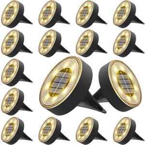 Joomer Solar Ground Lights, 16 Pack 8 LED Solar Lights Outdoor IP68 Waterproof Disc Light In-Ground Landscape Lighting Outdoor for Patio Pathway Lawn Yard Driveway Walkway (Warm White)