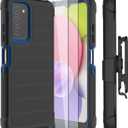 for Samsung Galaxy A03S Phone Case with Tempered Glass Screen Protector, [Holster Series] Belt Clip Hard Tough Full Heavy Duty Rugged Military Shockproof Armor Cell Phone Cover (Black)