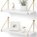 Afuly Floating Shelves, Metallic Gold White Wall Mounted Set of 2, Solid Wood Metal Chic Bookshelf for Bathroom Kitchen Bedroom (5.7"D x 16.5"W)