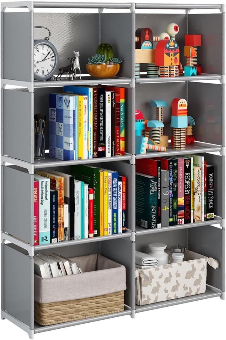 JIUYOTREE 5-Tiers Closet Storage Organizer with Fabric Cloth at Back Double Row Modular Cubes Bookshelf, Living Room, Study Room, Bedroom, Grey