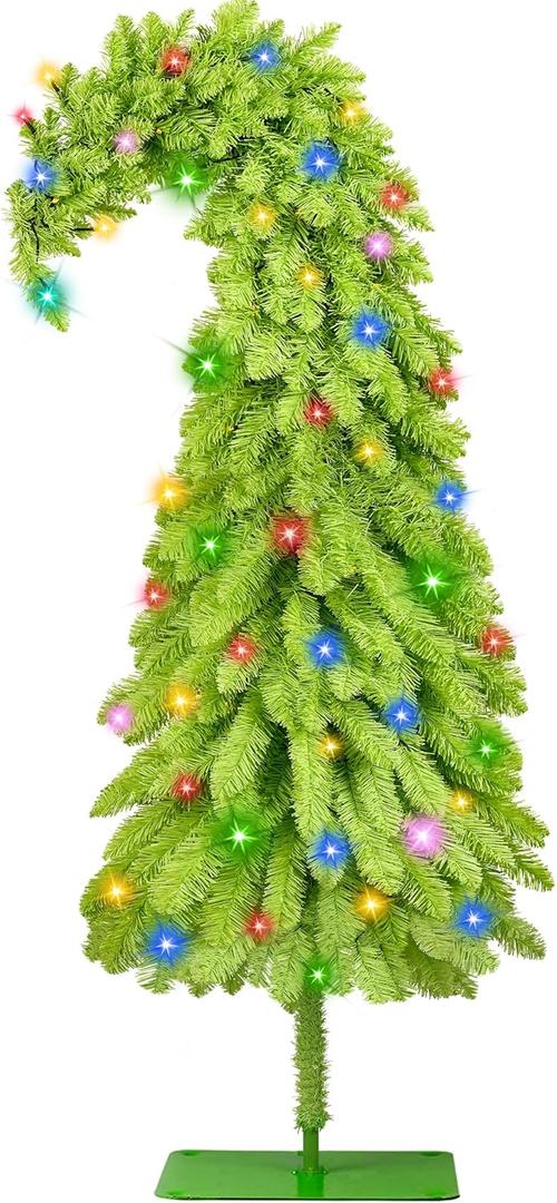 5.4Ft Prelit Christmas Tree with LED Lights, Whimsical Lighted Christmas Tree with Timed Remote Control and Foot Switch Device with 8 Light Functions, Living Room Christmas Holiday Decor (1in)